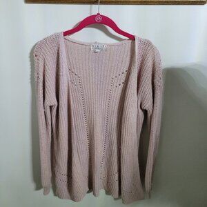 Pink Republic Sparkly Pink Sweater Cardigan w/ Crochet Detail, Size Large
